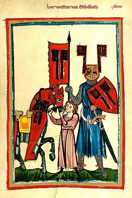 Middeleeuwse afbeelding van de schrijver van Parzival, Wolfram von Eschenbach.